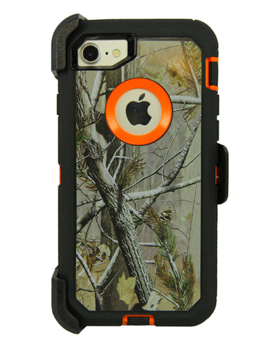 WallSkiN Turtle Series Cases for iPhone 7 / iPhone 8 (Only) Full Body Protection with Kickstand & Holster - Pinus (Tree Bough/Orange)