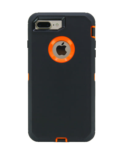 WallSkiN Turtle Series Cases for iPhone 7 Plus / iPhone 8 Plus (Only) Full Body Protection with Kickstand & Holster - Sensation (Black/Orange)