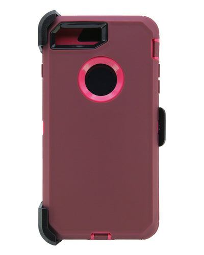WallSkiN Turtle Series Cases for iPhone 7 Plus / iPhone 8 Plus (Only) Full Body Protection with Kickstand & Holster - Cardinal (Raspberry/Lava)
