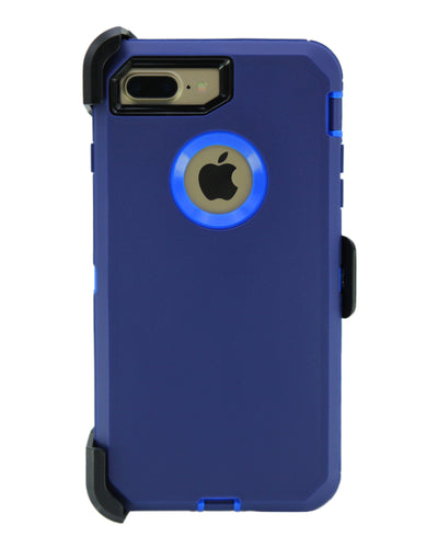 WallSkiN Turtle Series Cases for iPhone 7 Plus / iPhone 8 Plus (Only) Full Body Protection with Kickstand & Holster - Midnight (Navy Blue/Blue)