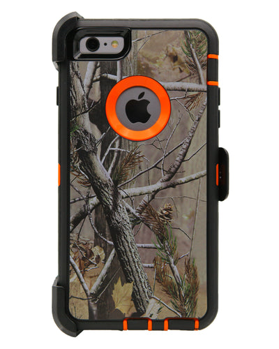 WallSkiN Turtle Series Cases for iPhone 6 Plus / iPhone 6S Plus (Only) Full Body Protection with Kickstand & Holster - Pinus (Tree Bough/Orange)