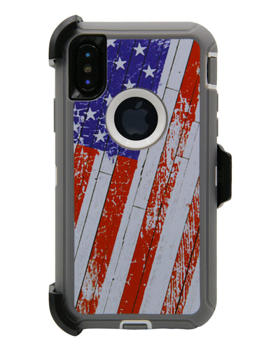 WallSkiN Turtle Series Cases for iPhone X (Only) Tough Protection with Kickstand & Holster - 52 (American Flag/White)