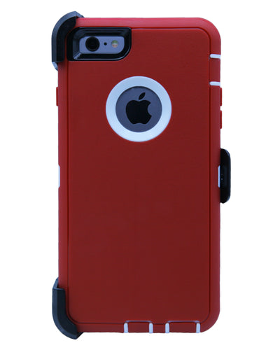 WallSkiN Turtle Series Cases for iPhone 6 Plus / iPhone 6S Plus (Only) Full Body Protection with Kickstand & Holster - Garnet (Red/White)