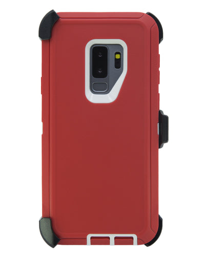 WallSkiN Turtle Series Cases for Samsung Galaxy S9 Plus / Galaxy S9+ (Only) Tough Protection with Kickstand & Holster - Garnet (Red/White)
