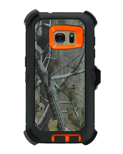 WallSkiN Turtle Series Cases for Samsung Galaxy S7 (Only) Tough Protection with Kickstand & Holster - Pinus (Tree Bough/Orange)