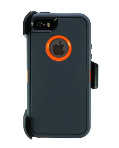 WallSkiN Turtle Series Cases for iPhone 5/5S/5SE (Only) Full Body Protection with Kickstand & Holster - Charcoal (Dark Grey/Orange)