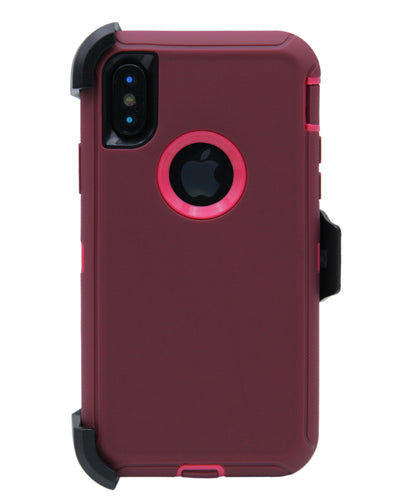 WallSkiN Turtle Series Cases for iPhone X (Only) Tough Protection with Kickstand & Holster - Cardinal (Raspberry/Lava)