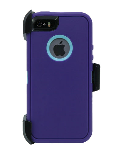 WallSkiN Turtle Series Cases for iPhone 5/5S/5SE (Only) Full Body Protection with Kickstand & Holster - Ambition (Purple/Beau Blue)