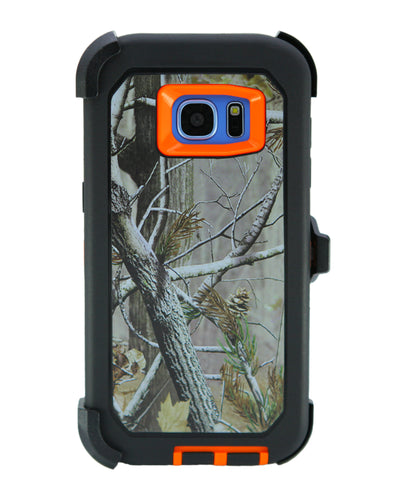 WallSkiN Turtle Series Cases for Samsung Galaxy S7 Edge (Only) Tough Protection with Kickstand & Holster - Pinus (Tree Bough/Orange)