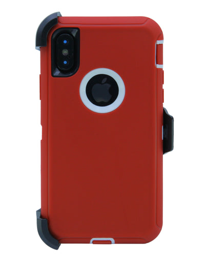 WallSkiN Turtle Series Cases for iPhone X (Only) Tough Protection with Kickstand & Holster - Garnet (Red/White)