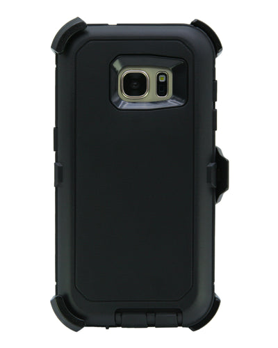 WallSkiN Turtle Series Cases for Samsung Galaxy S7 (Only) Tough Protection with Kickstand & Holster - Shadow (Black/Black)