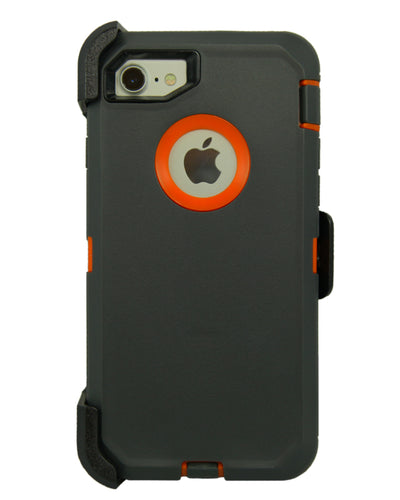 WallSkiN Turtle Series Cases for iPhone 7 / iPhone 8 (Only) Full Body Protection with Kickstand & Holster - Charcoal (Dark Grey/Orange)