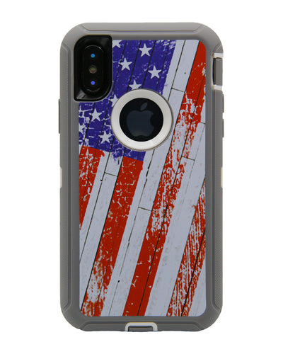 WallSkiN Turtle Series Cases for iPhone X (Only) Tough Protection with Kickstand & Holster - 52 (American Flag/White)