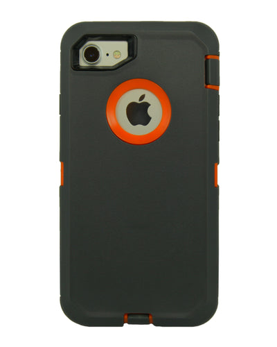 WallSkiN Turtle Series Cases for iPhone 7 / iPhone 8 (Only) Full Body Protection with Kickstand & Holster - Charcoal (Dark Grey/Orange)