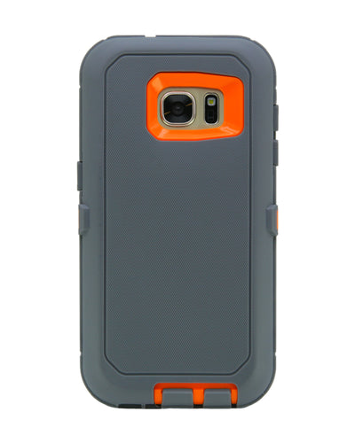 WallSkiN Turtle Series Cases for Samsung Galaxy S7 (Only) Tough Protection with Kickstand & Holster - French Gey (Grey/Orange)