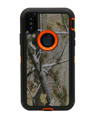 WallSkiN Turtle Series Cases for iPhone X (Only) Tough Protection with Kickstand & Holster - Pinus (Tree Bough/Orange)