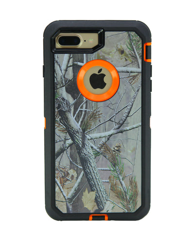 WallSkiN Turtle Series Cases for iPhone 7 Plus / iPhone 8 Plus (Only) Full Body Protection with Kickstand & Holster - Pinus (Tree Bough/Orange)