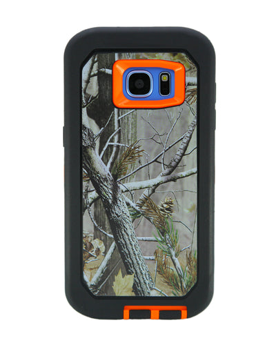 WallSkiN Turtle Series Cases for Samsung Galaxy S7 Edge (Only) Tough Protection with Kickstand & Holster - Pinus (Tree Bough/Orange)