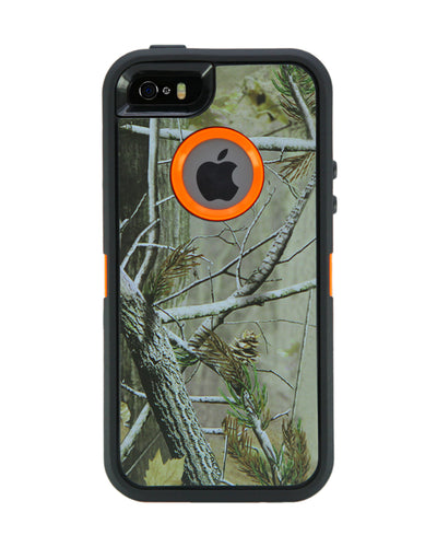 WallSkiN Turtle Series Cases for iPhone 5/5S/5SE (Only) Full Body Protection with Kickstand & Holster - Pinus (Tree Bough/Orange)