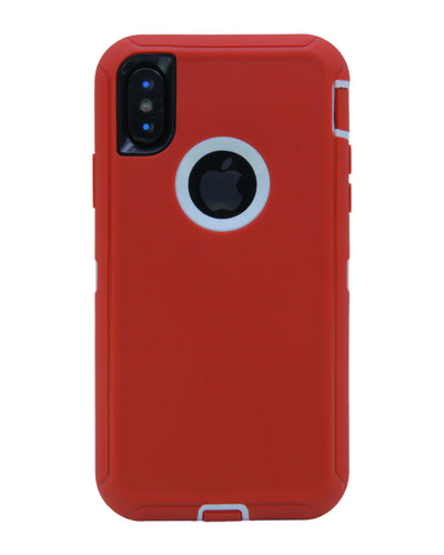 WallSkiN Turtle Series Cases for iPhone X (Only) Tough Protection with Kickstand & Holster - Garnet (Red/White)