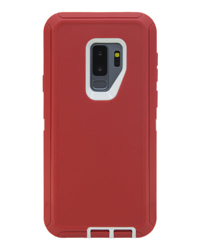 WallSkiN Turtle Series Cases for Samsung Galaxy S9 Plus / Galaxy S9+ (Only) Tough Protection with Kickstand & Holster - Garnet (Red/White)