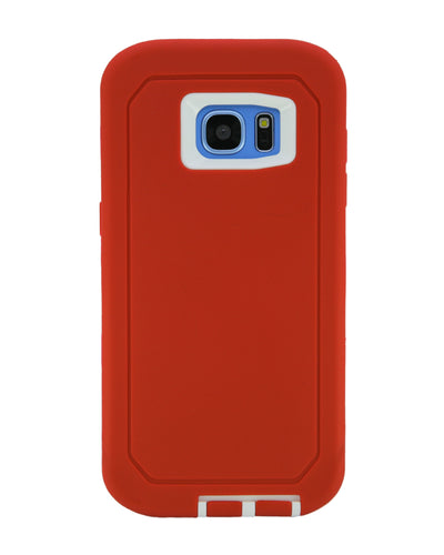 WallSkiN Turtle Series Cases for Samsung Galaxy S7 Edge (Only) Tough Protection with Kickstand & Holster - Garnet (Red/White)